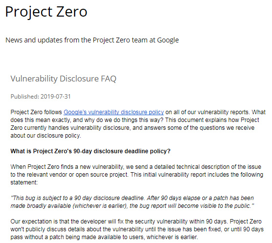 谷歌Project Zero表示大约95.8％的安全漏洞可在截止日期前修复