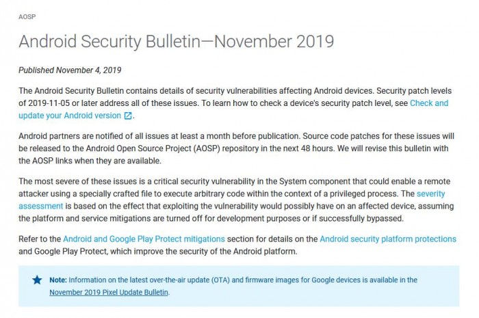 2019年11月的Android安全补丁
