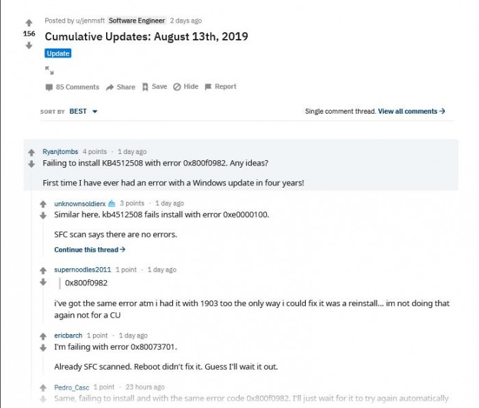 Win10最新累积更新再爆bug