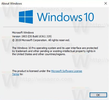 Win10 Build 18362.329