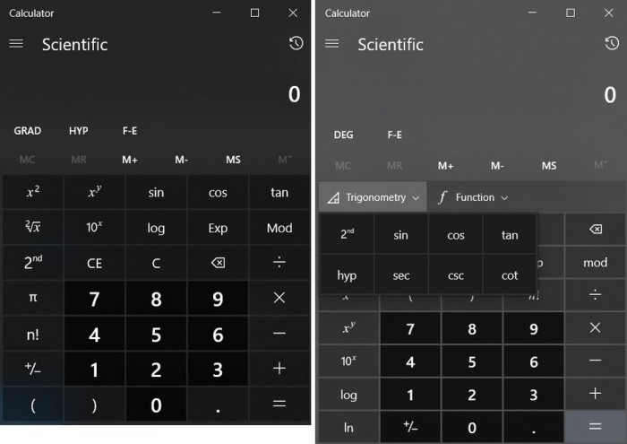 Win10计算器支持三角函数