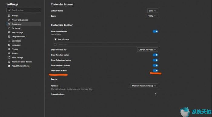Edge Canary工具栏添加分享按钮