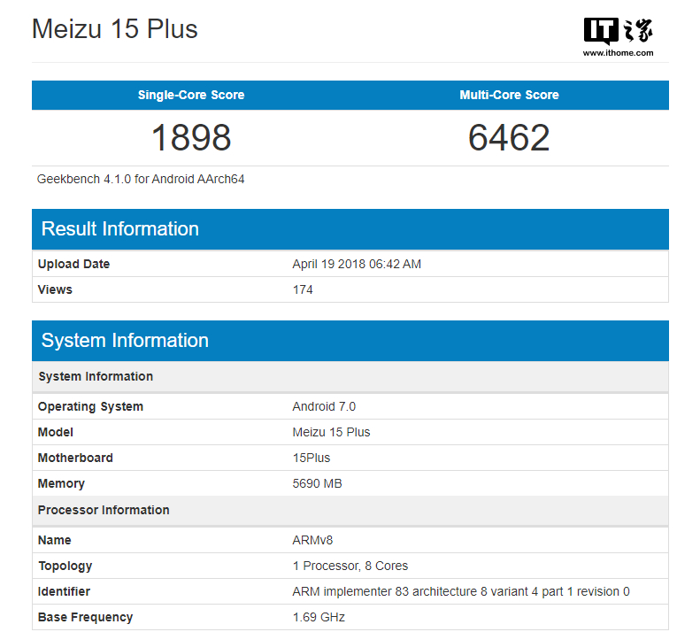 魅族15 Plus现身GeekBench：多核跑分6K+1.jpg