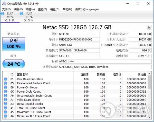 CrystalDiskInfo硬盘检测V7.8.1绿色版