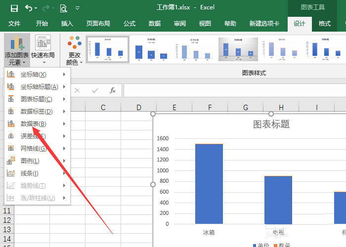 Excel图表下方添加数据表格的方法