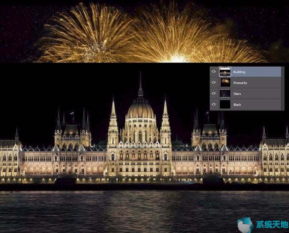Photoshop CS5如何给建筑图片添加烟花效果？
