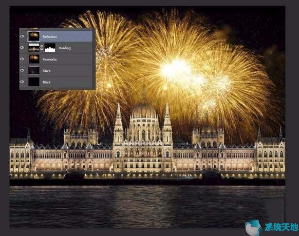 Photoshop CS5如何给建筑图片添加烟花效果？