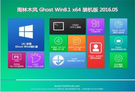 雨林木风Ghost Win8.1 64位专业装机版V16.05(海量驱动)